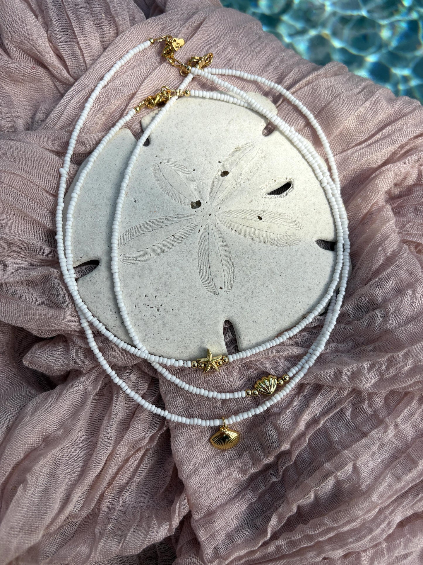 White seed bead seashell choker