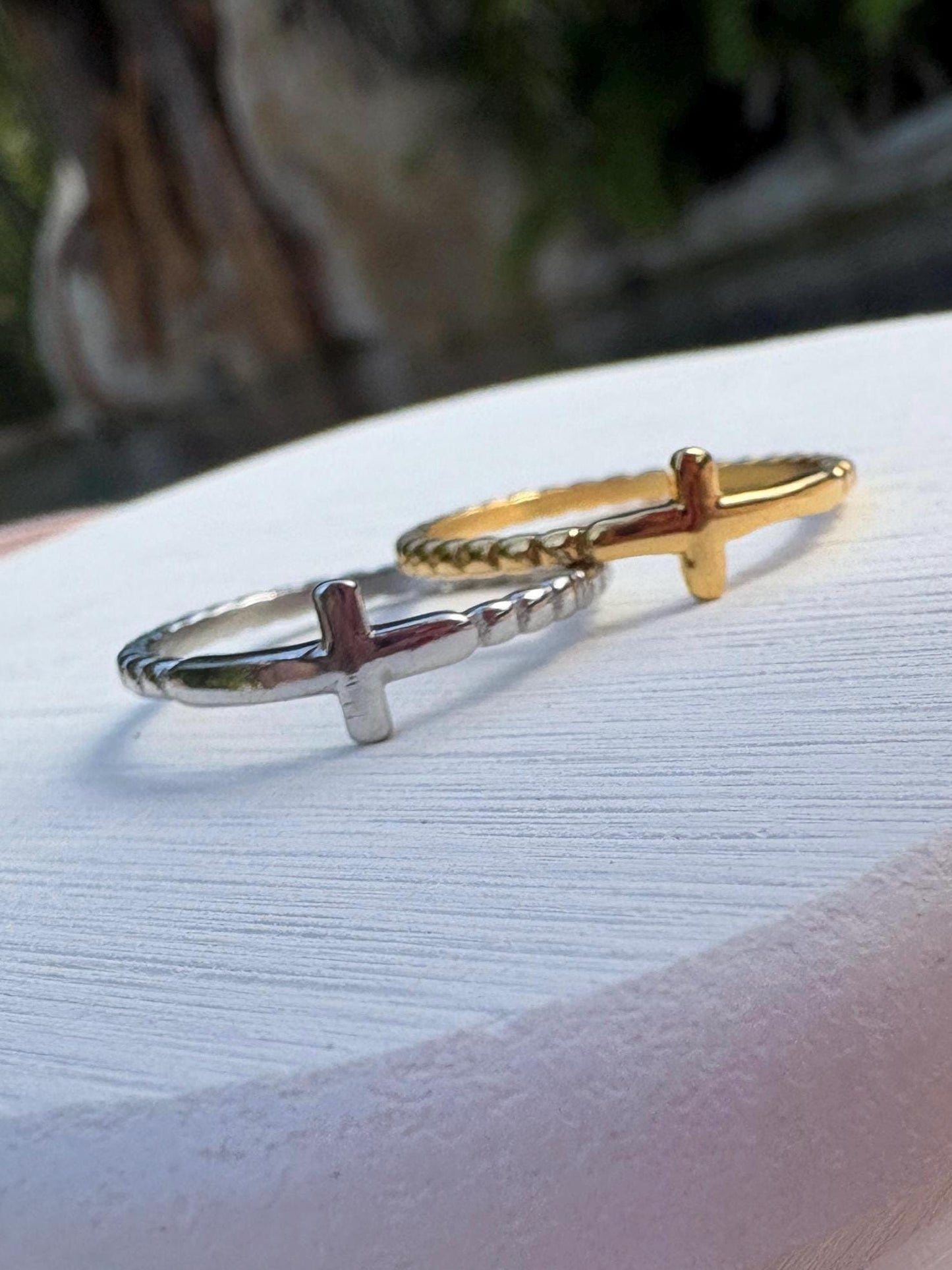 Beaded Cross stacking ring