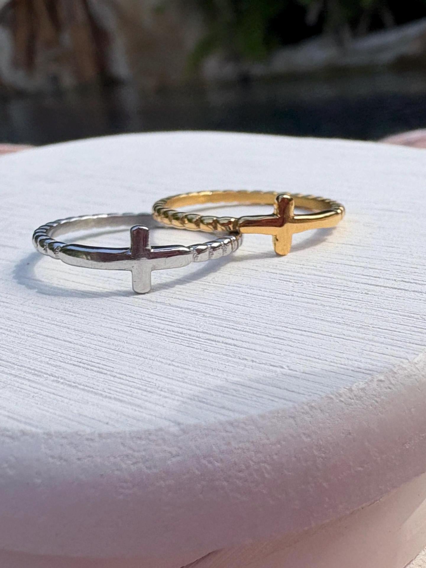 Beaded Cross stacking ring