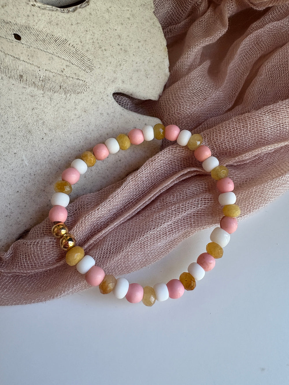 Kids- Pink, Yellow & White Beaded Bracelet - Sky’s Gem Box