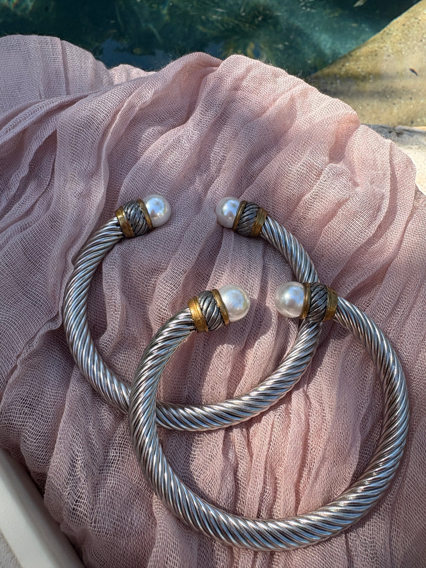 Chunky Cable Cuff with Pearl