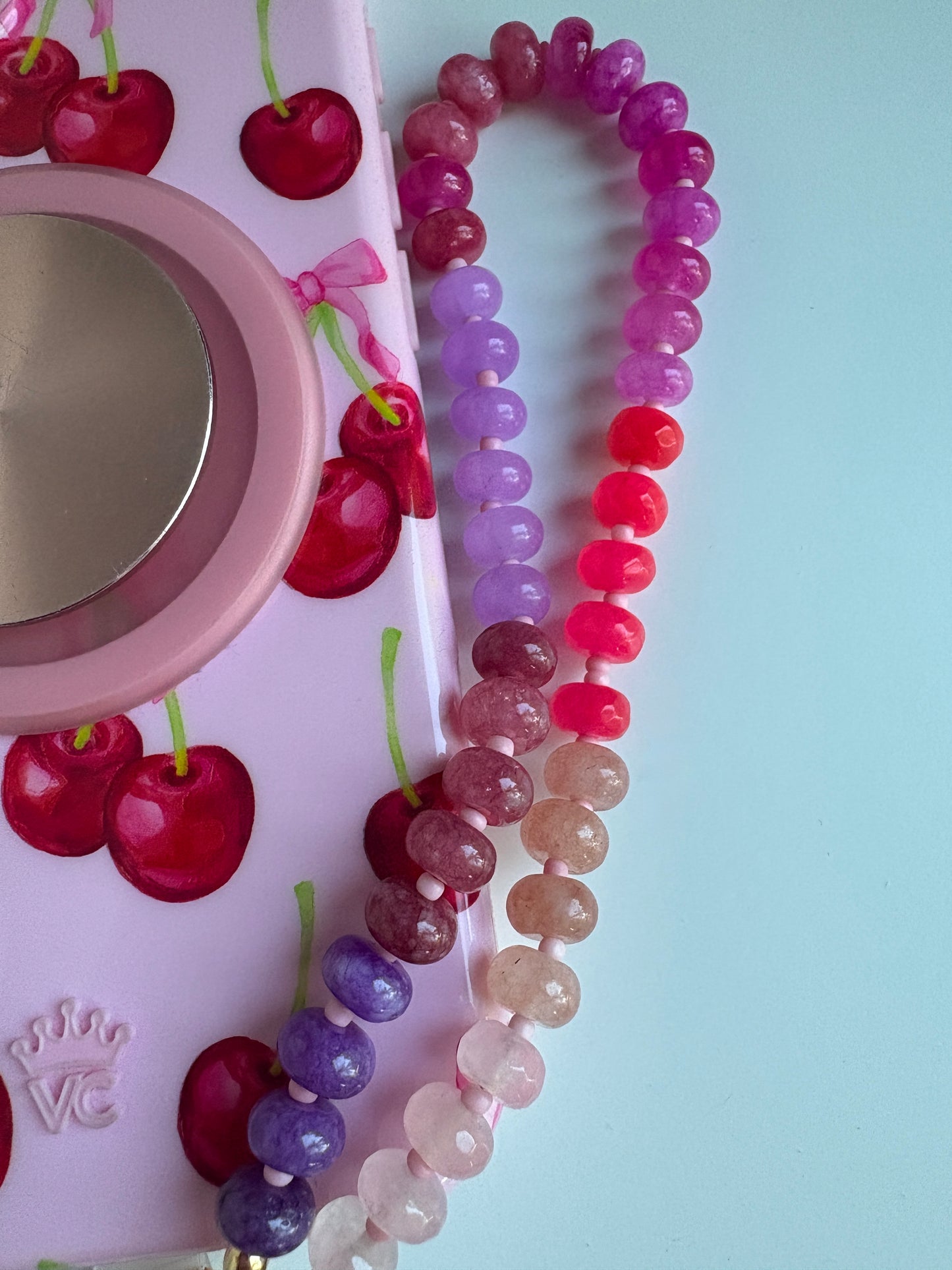 Pink and Purple Agate Beads Phone Strap