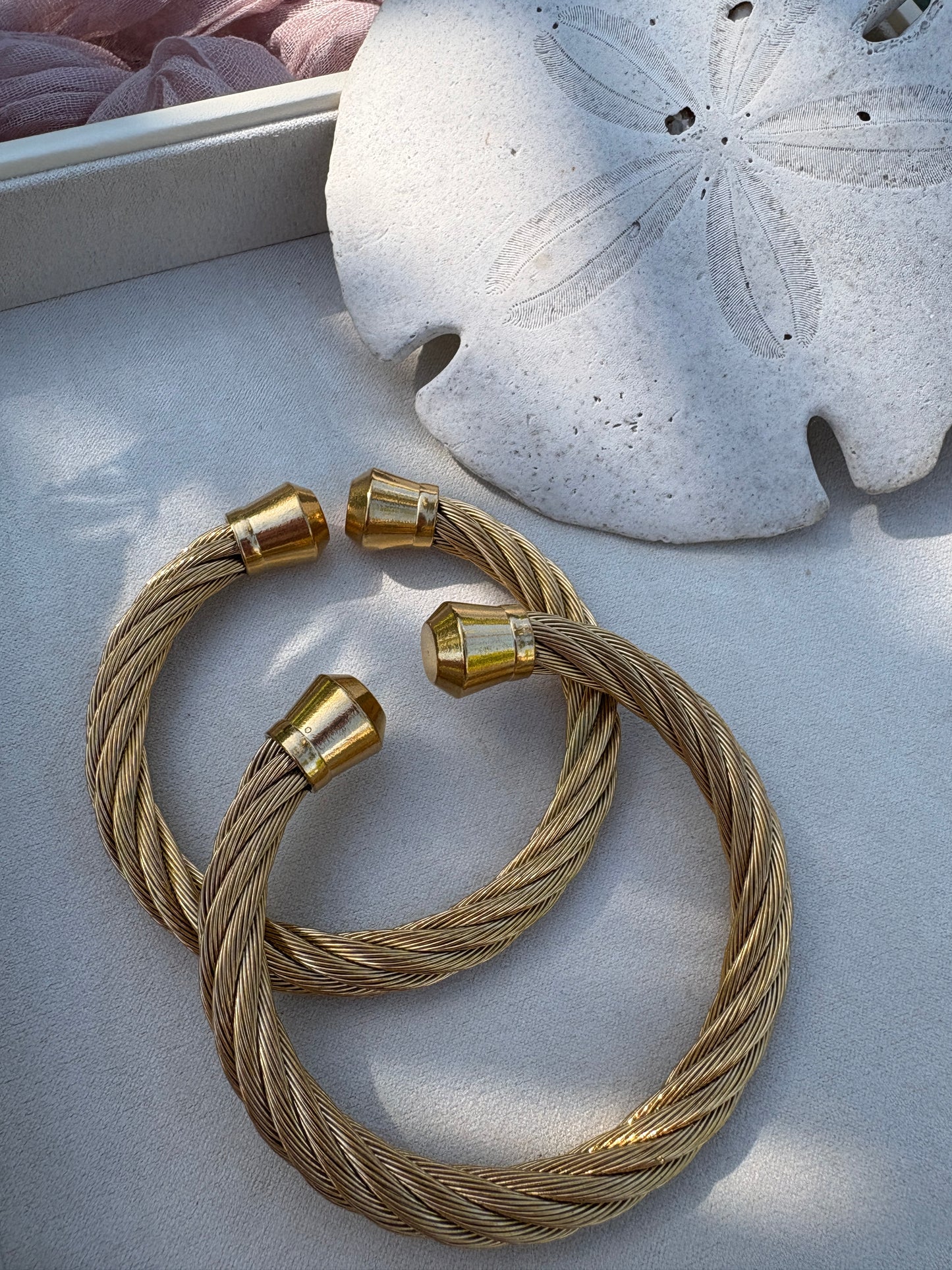 Gold Tone Stainless Steel Cable Cuff Bracelet