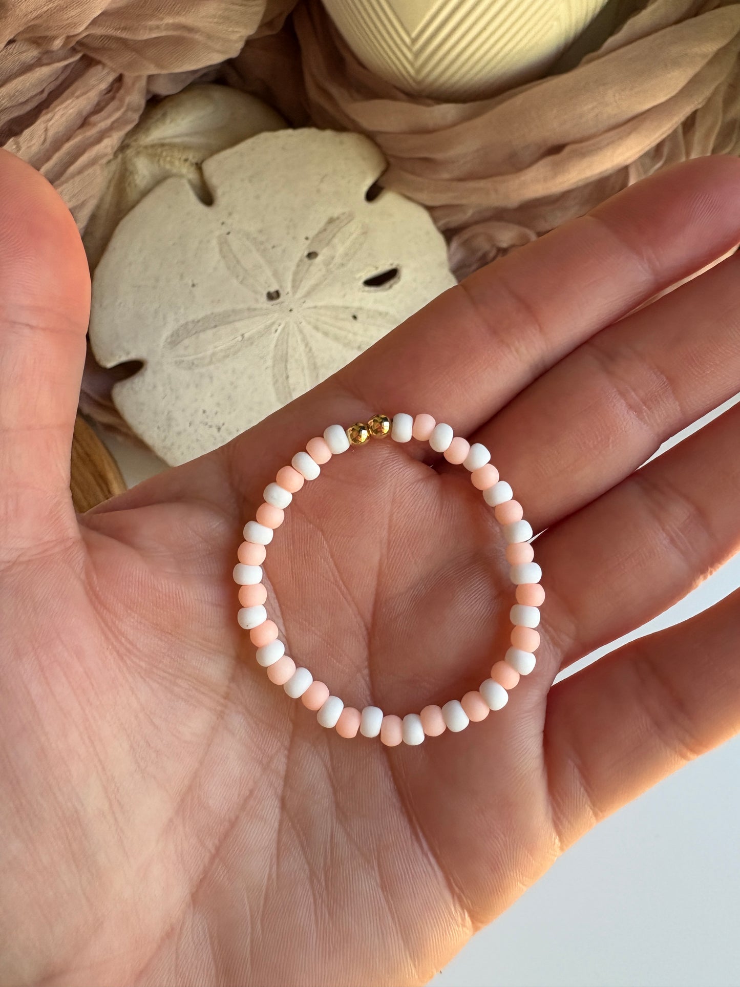 Kids- Matte Orange & White Beaded Bracelet