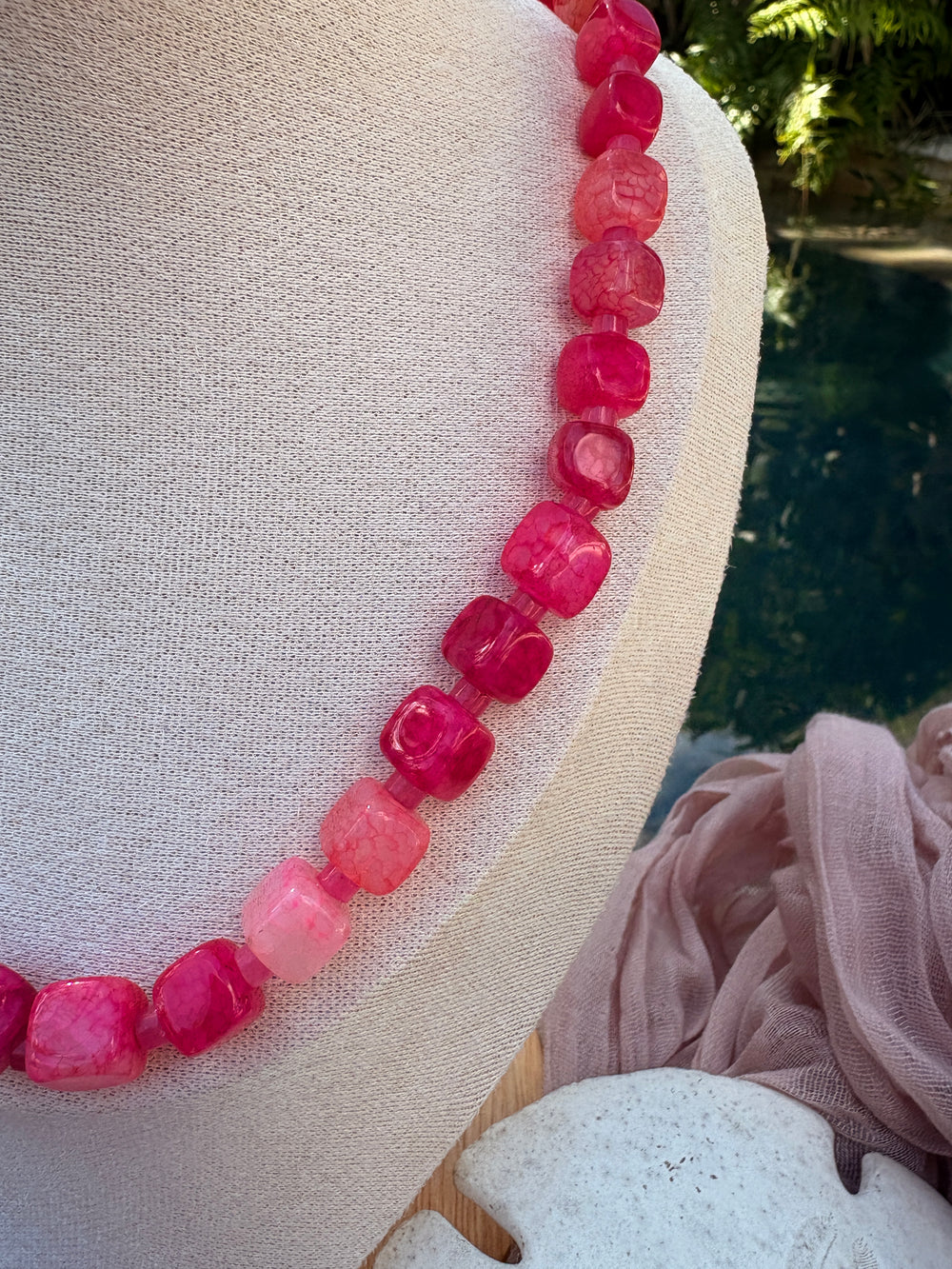 Chunky Pink Cubes Necklace - Sky’s Gem Box