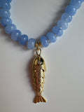 Light Blue Agate With Fish Pendant Necklace - Sky’s Gem Box