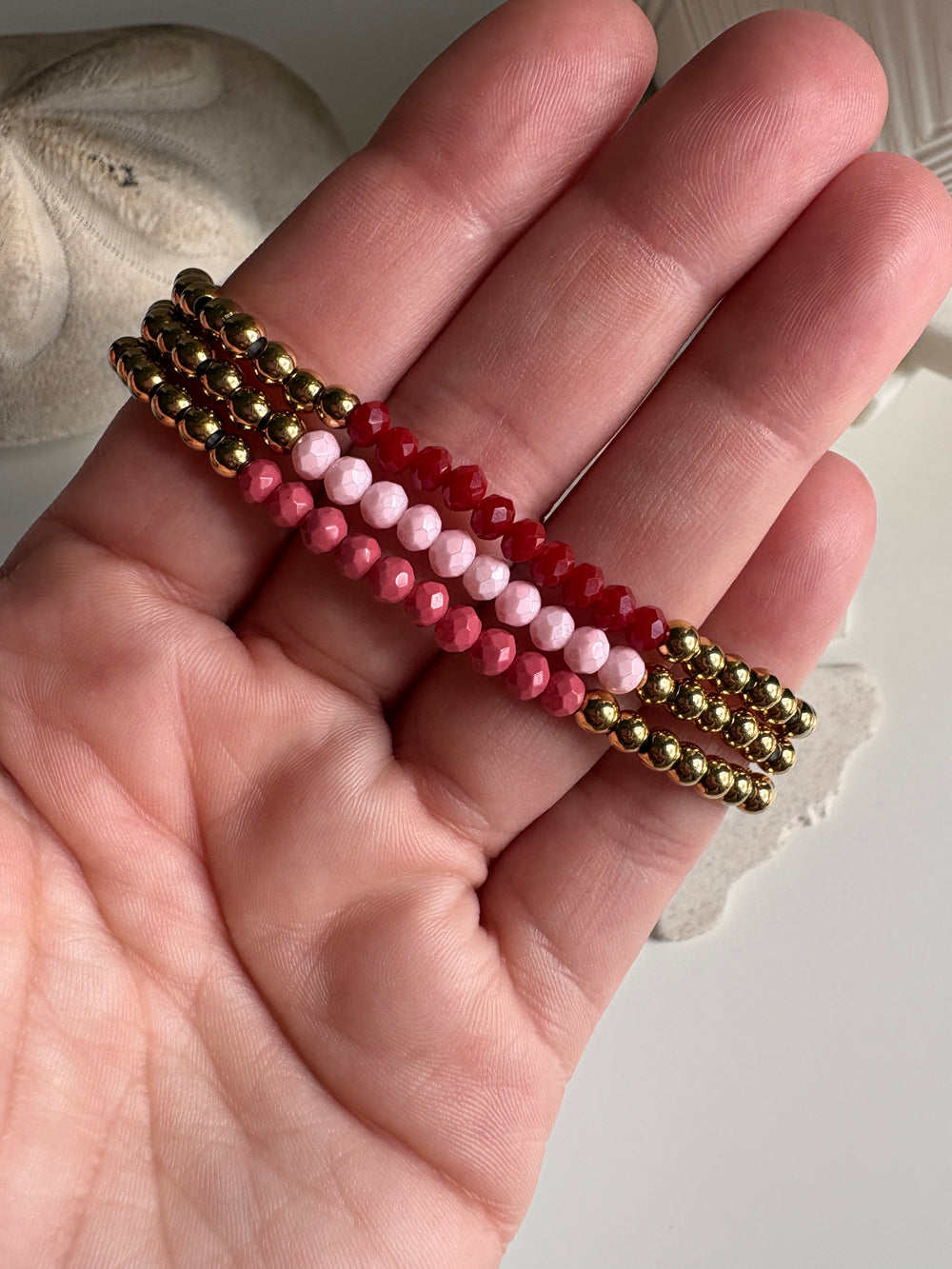 Valentine Bead Stack • Stainless Steel & Faceted Czech Glass Beads - Sky’s Gem Box