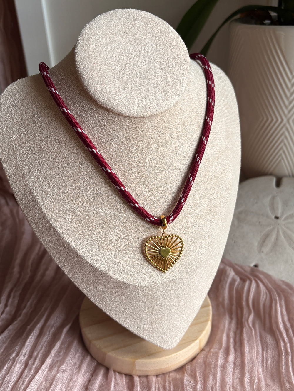 Burgundy Cord with Heart Pendant - Sky’s Gem Box