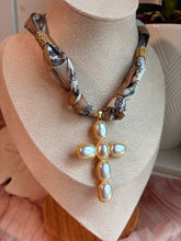 Scarf Necklace with Pearl Cross - Sky’s Gem Box