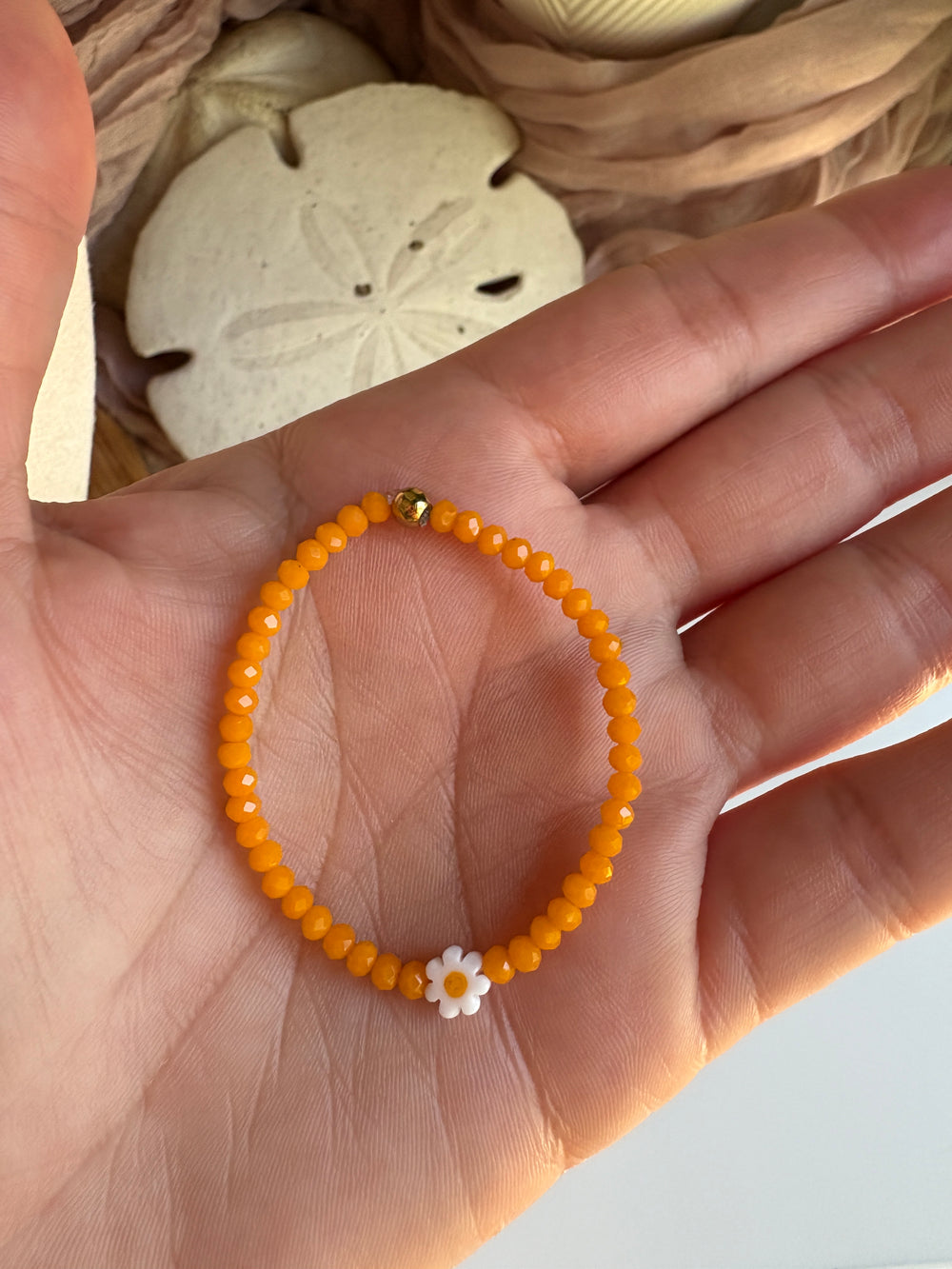 Kids- Orange Czech Glass Daisy Bracelet - Sky’s Gem Box