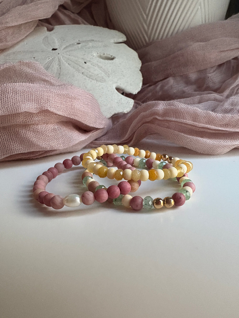 Kids- Pink Rhodochrosite Beaded Bracelet - Sky’s Gem Box