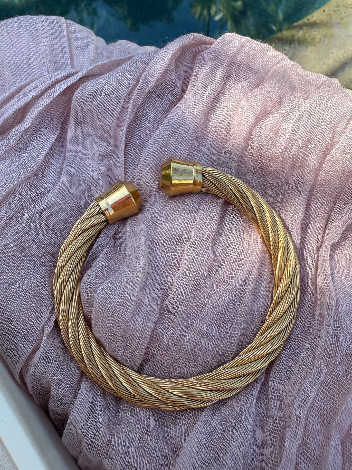 Gold Tone Stainless Steel Cable Cuff Bracelet