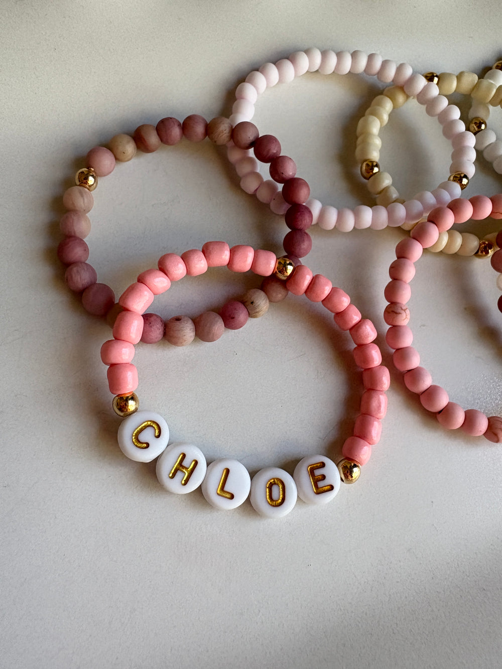Kids - Gold on Pink Name Bracelet - Sky’s Gem Box