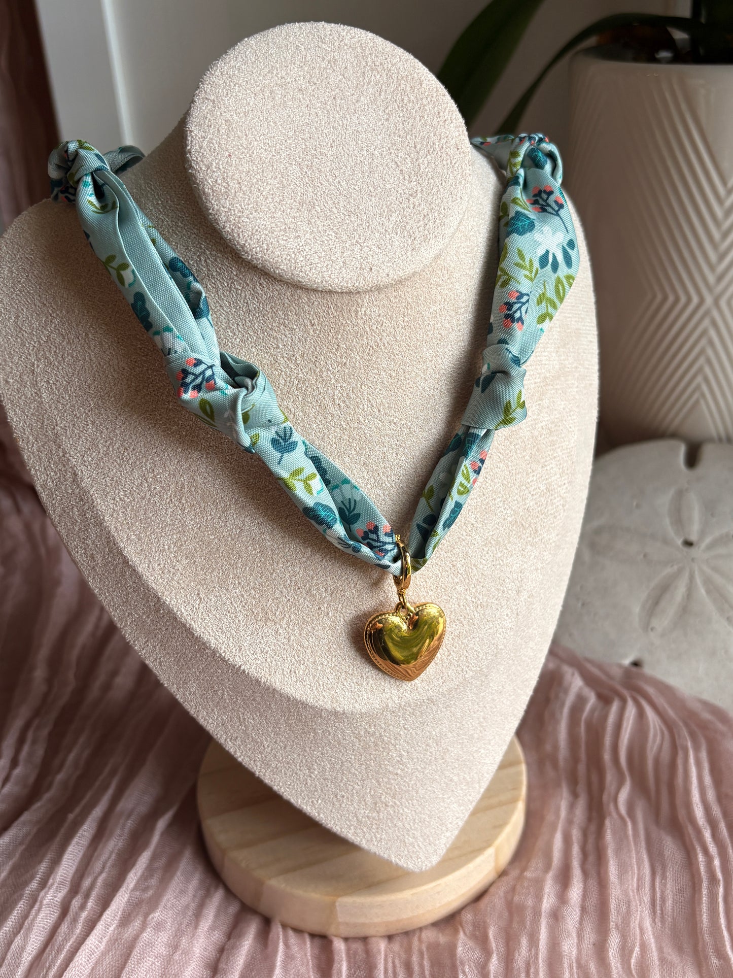 Green Tones Floral Scarf with Heart Pedant - Sky’s Gem Box