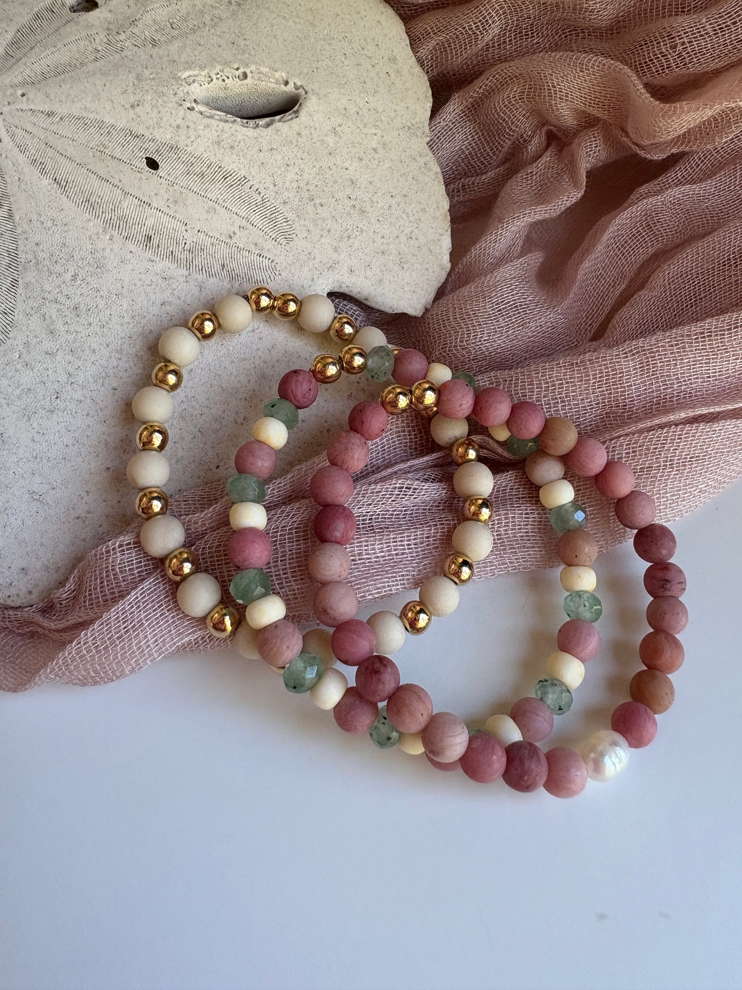 Kids- Pink Rhodochrosite Beaded Bracelet