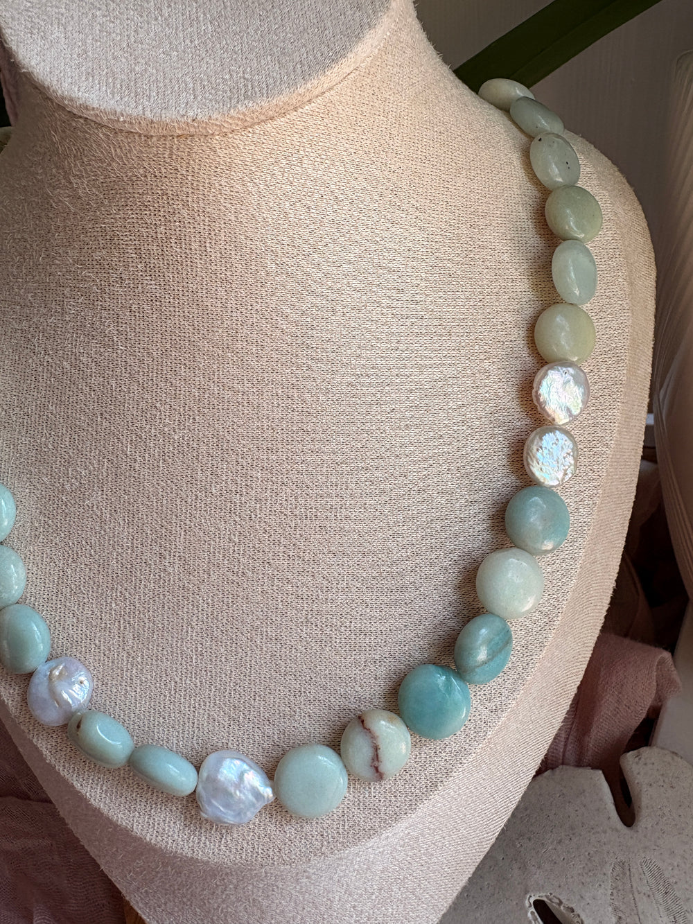 Sea Breeze Pearl & Coin Amazonite Necklace - Sky’s Gem Box