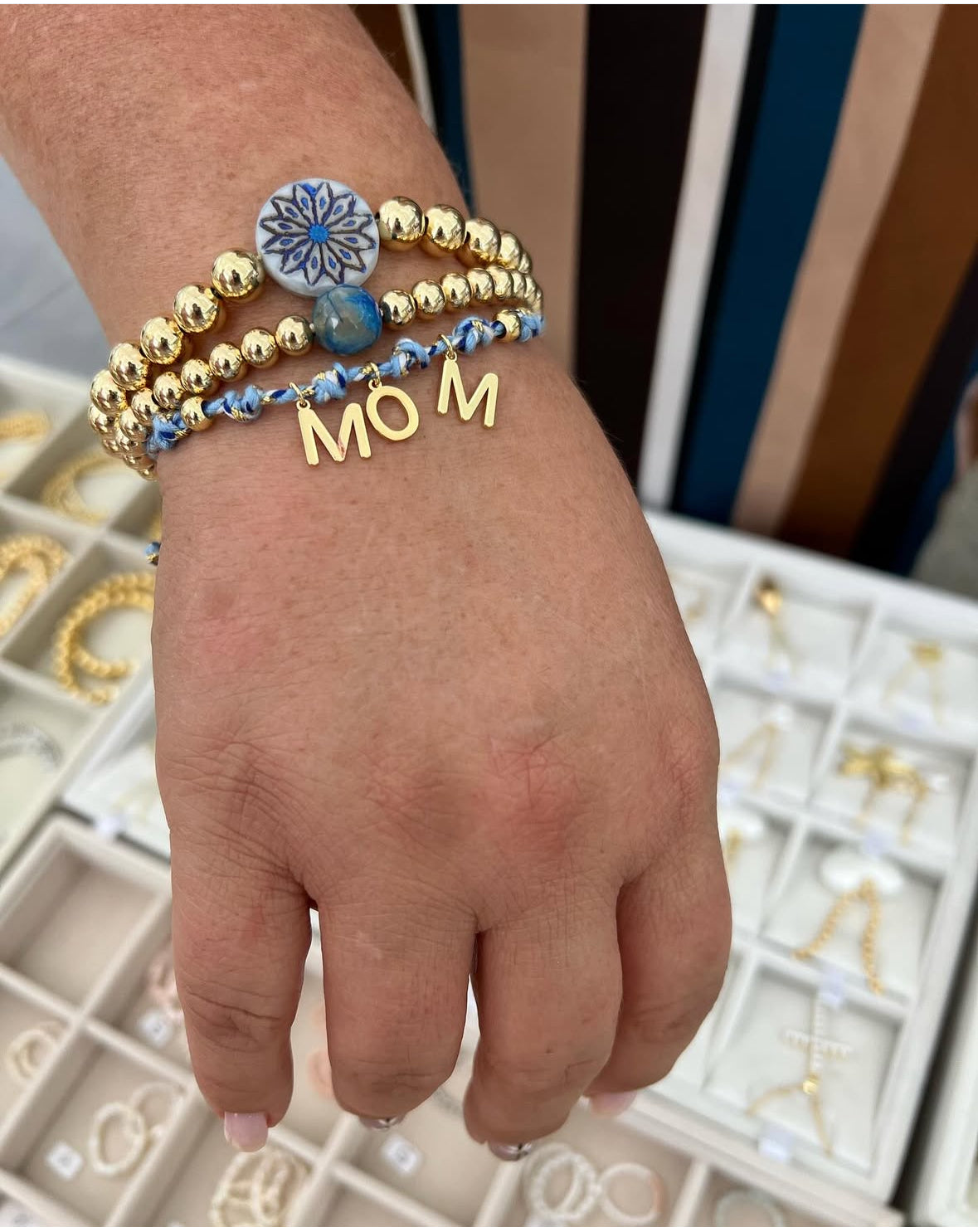 Blue Beaded Bracelet Stack