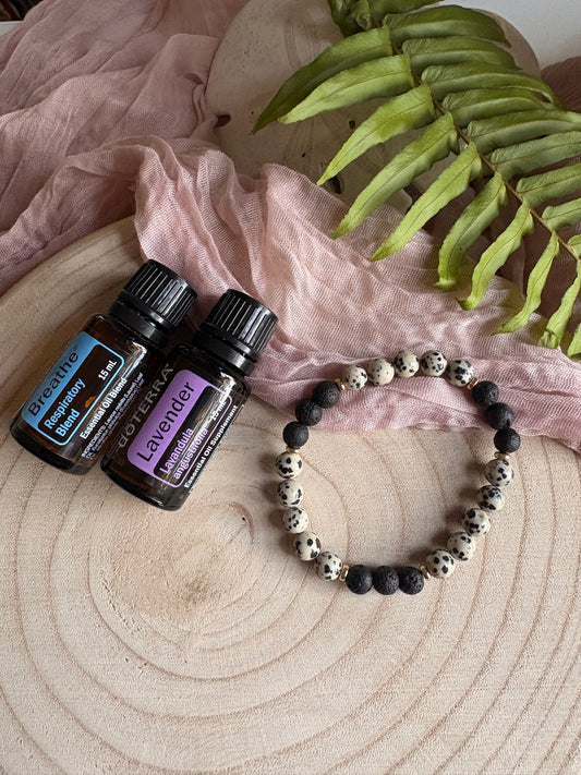 Lava Beads and Dalmatian Jasper Bracelet