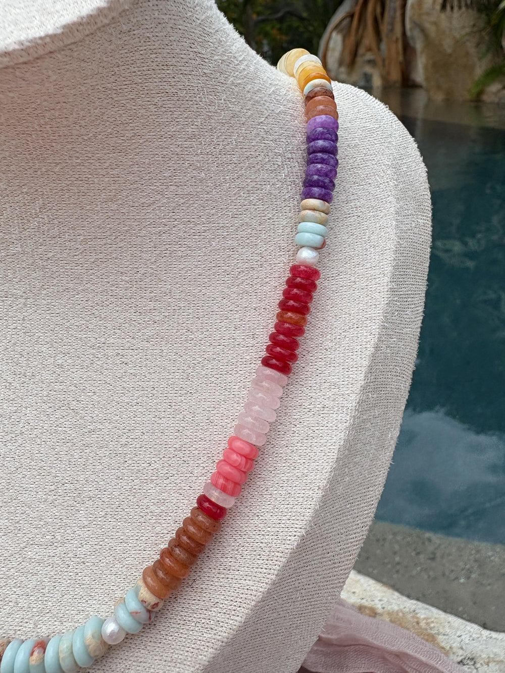 Rainbow Flat Agate Necklace - Sky’s Gem Box