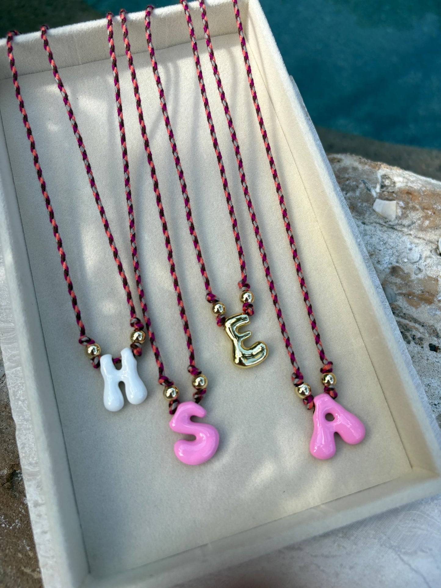Bubble Letter Necklace on adjustable cord