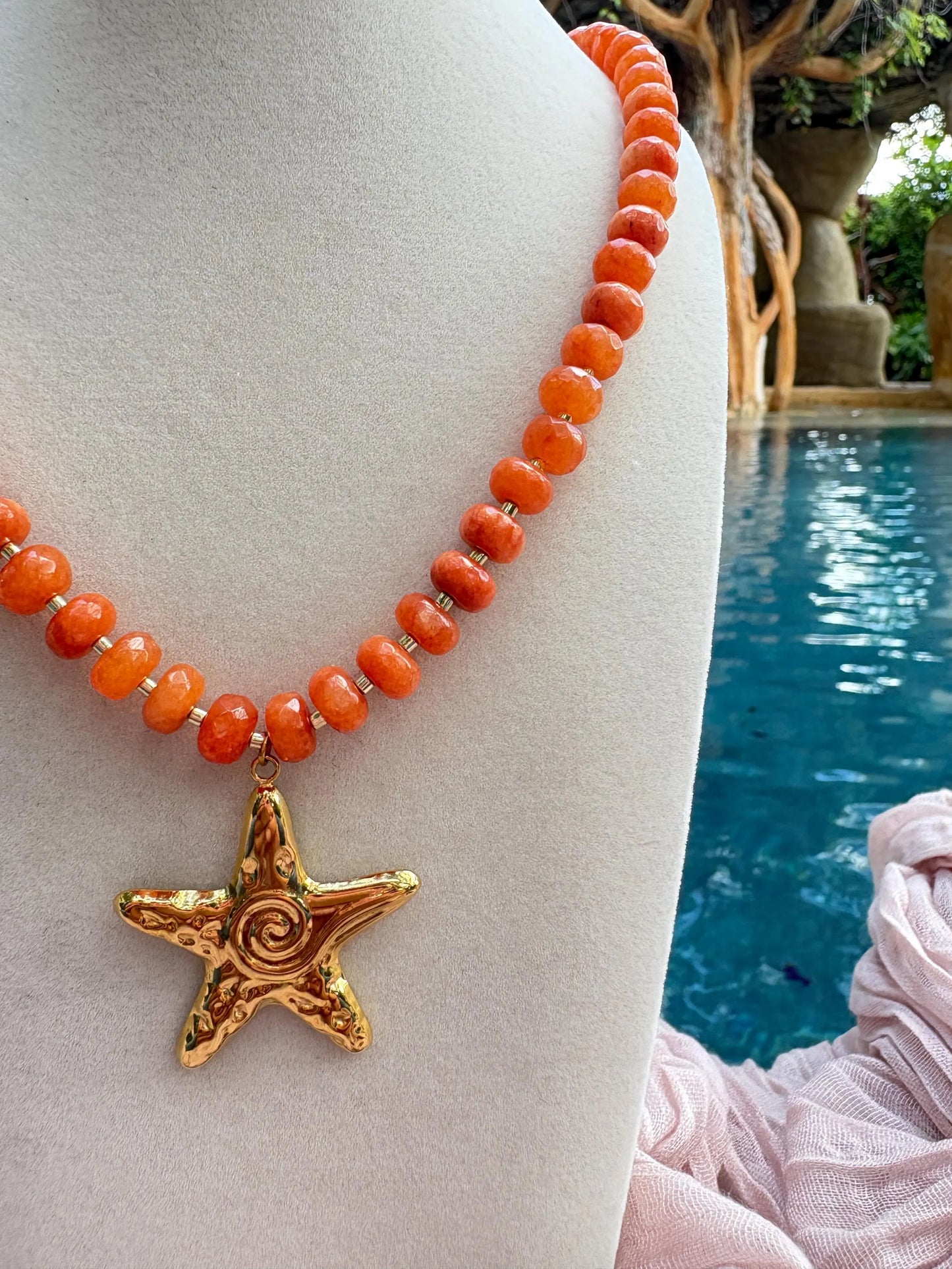 Orange Agate Rondelle Beaded Necklace