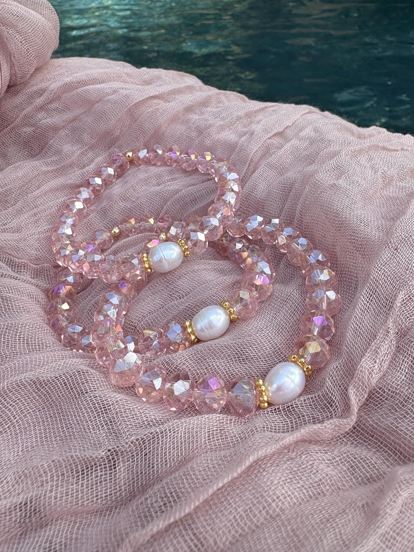 Pink Faceted Beaded Stretch Bracelet Set of 3