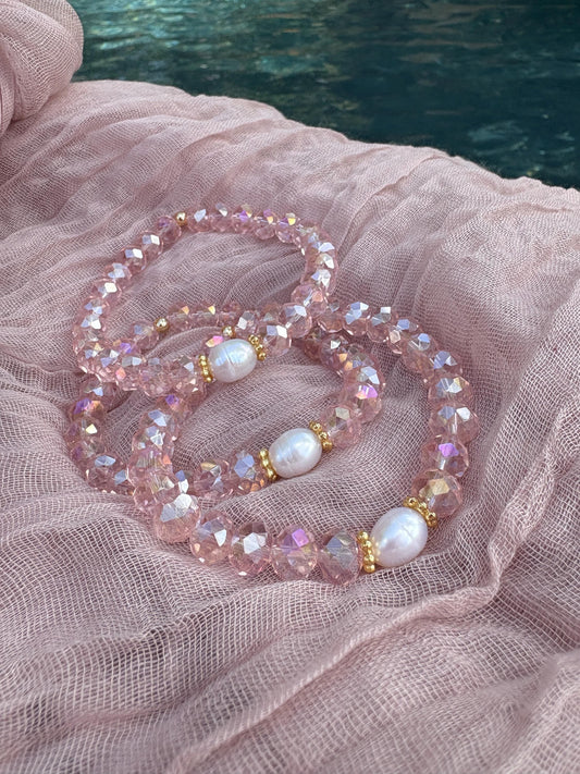 Pink Faceted Beaded Stretch Bracelet Set of 3