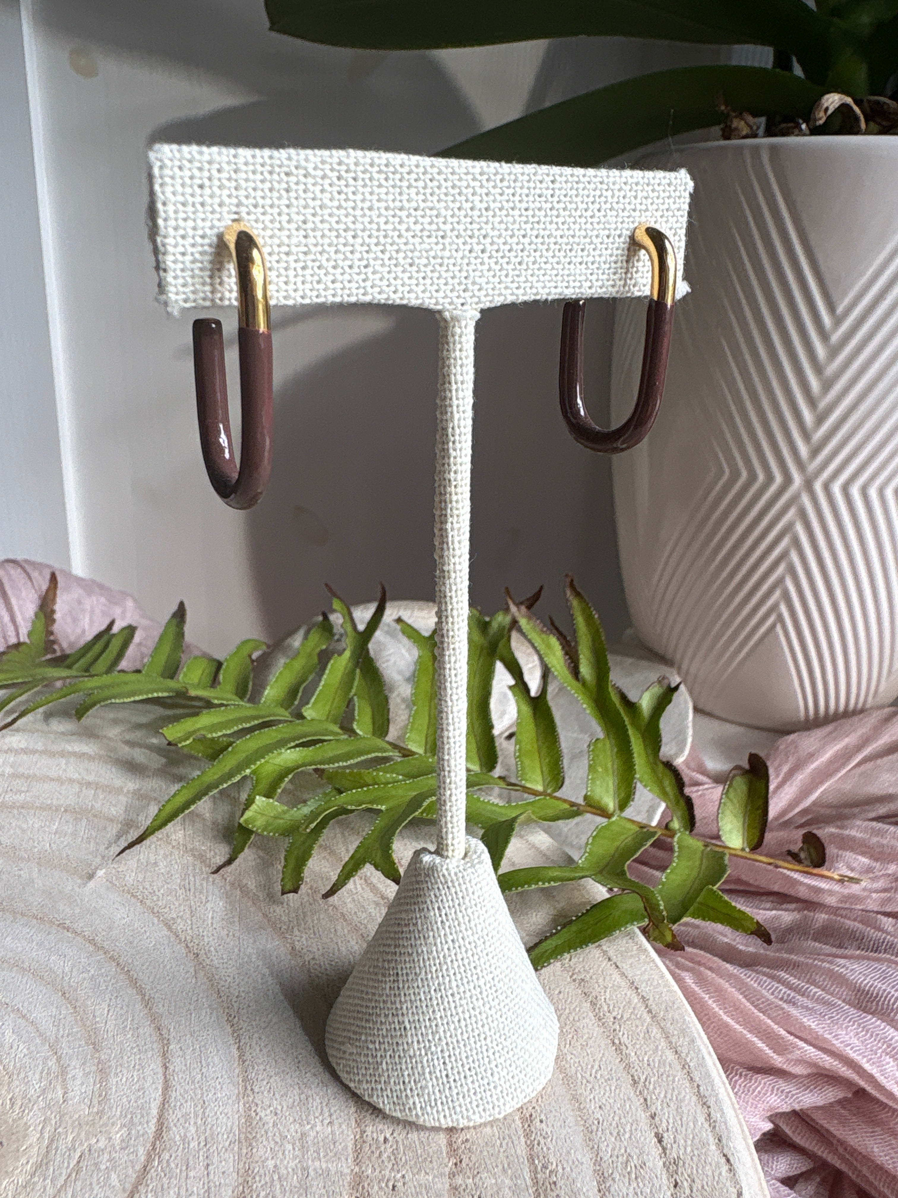 Brown an Gold U Bar Earrings