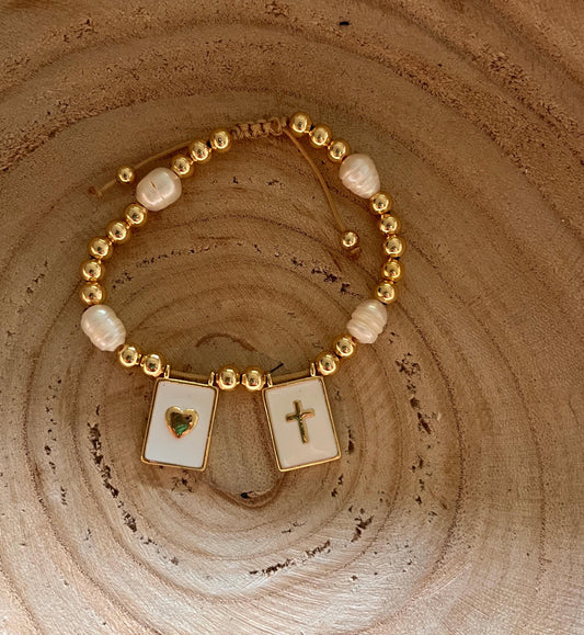 Cross and Heart adjustable Bracelet