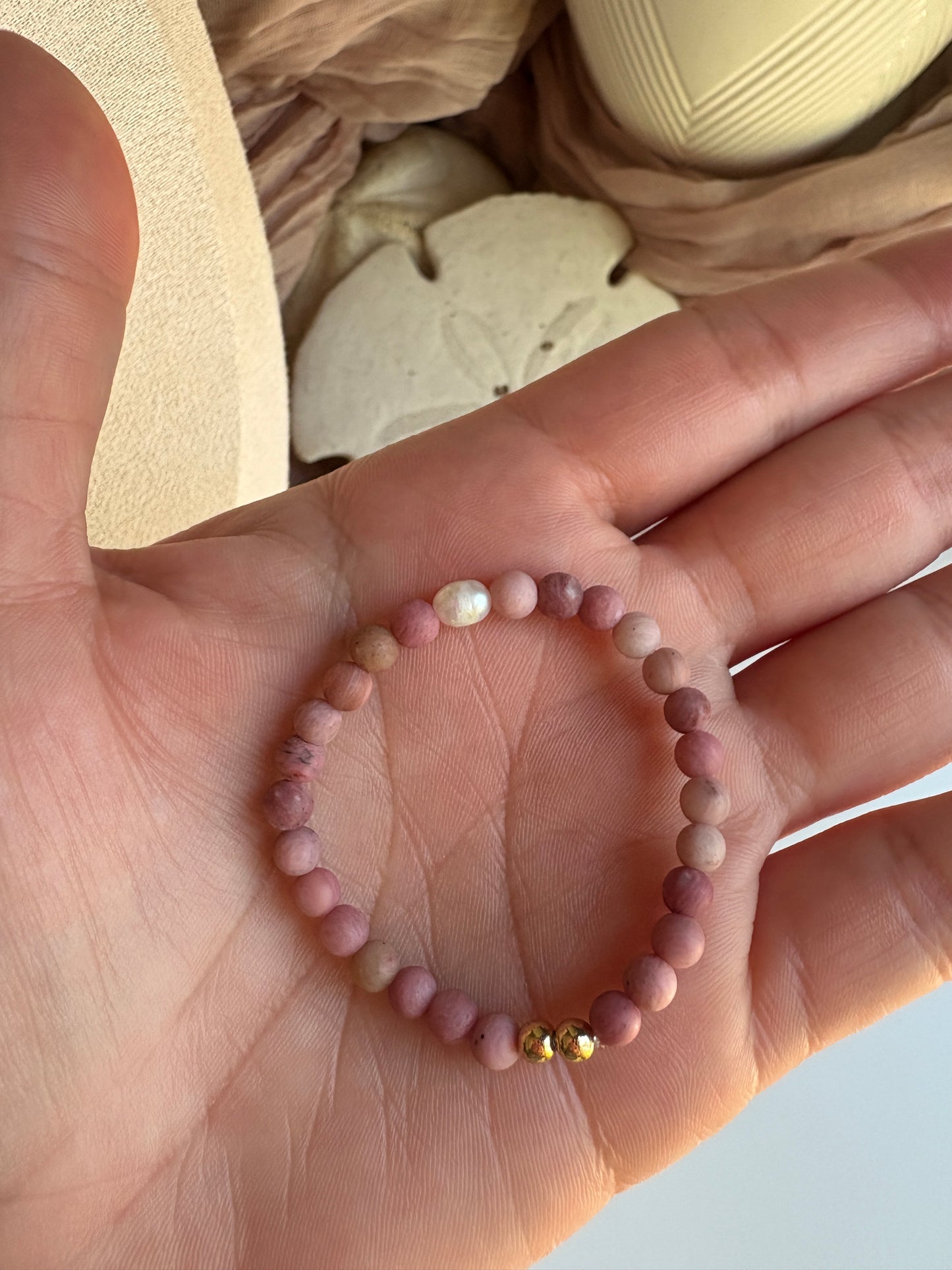 Kids- Pink Rhodochrosite Beaded Bracelet