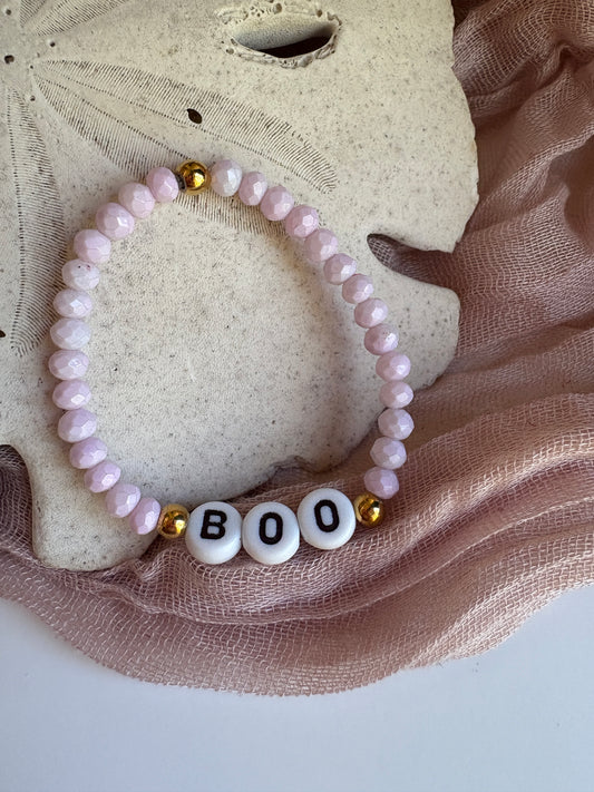 Kids- Lavender “BOO” Czech Glass Bracelet