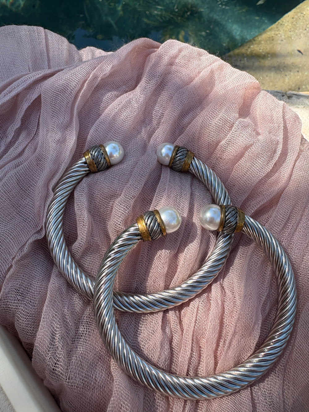 Chunky Cable Cuff with Pearl - Sky’s Gem Box