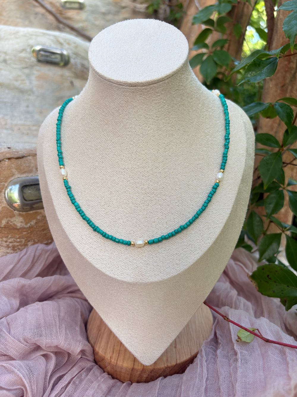 Turquoise Seed Bead Necklace - Sky’s Gem Box