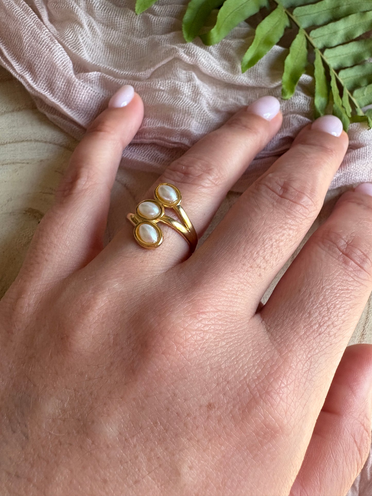 Adjustable Triple Pearl Ring