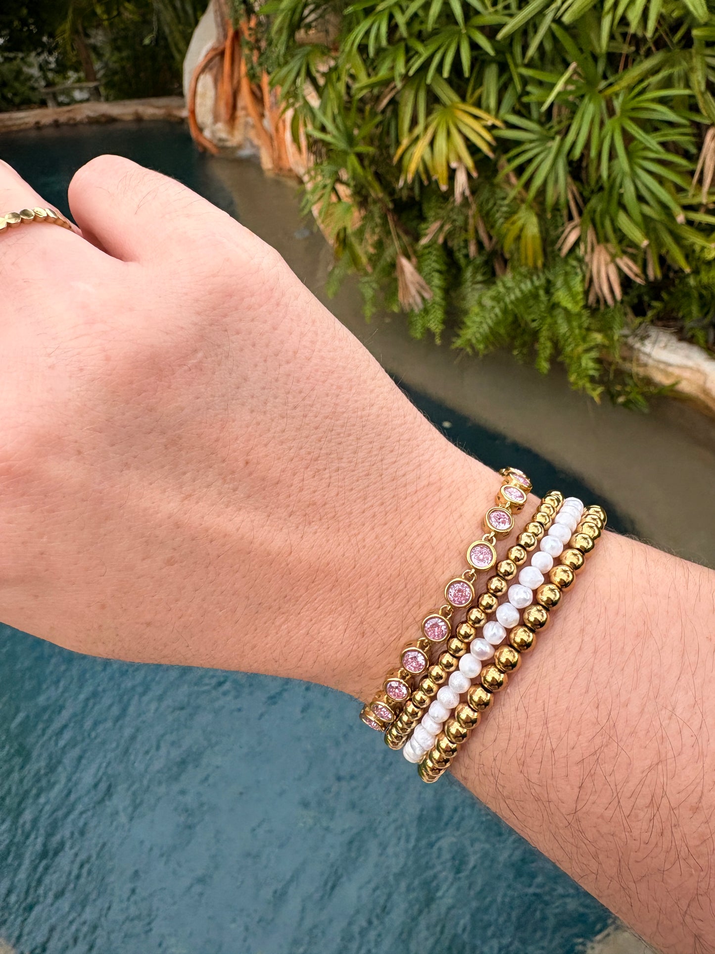 Round Bezel Tennis Bracelet- Pink or White