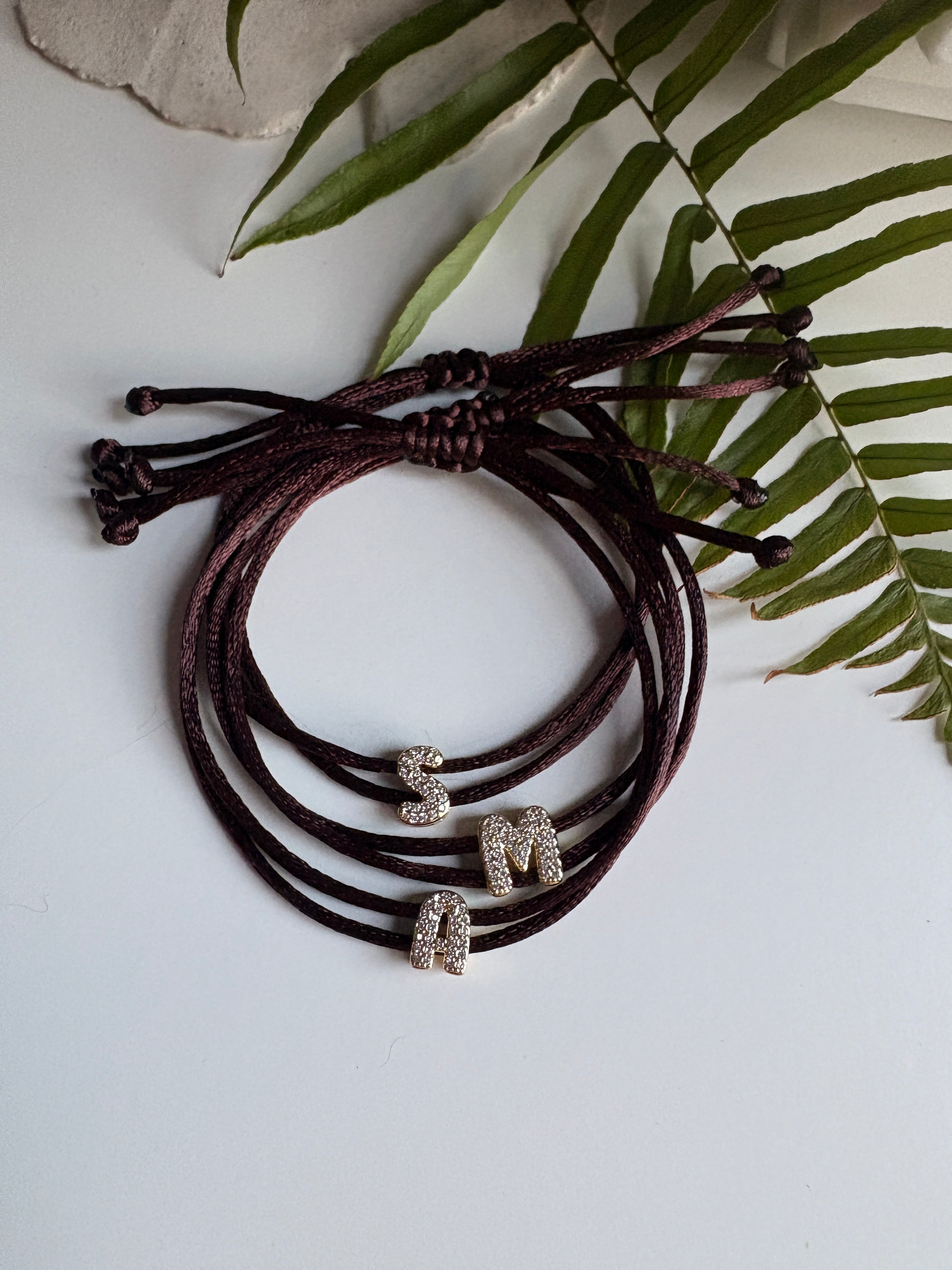 CZ Initial Adjustable Corded Bracelet