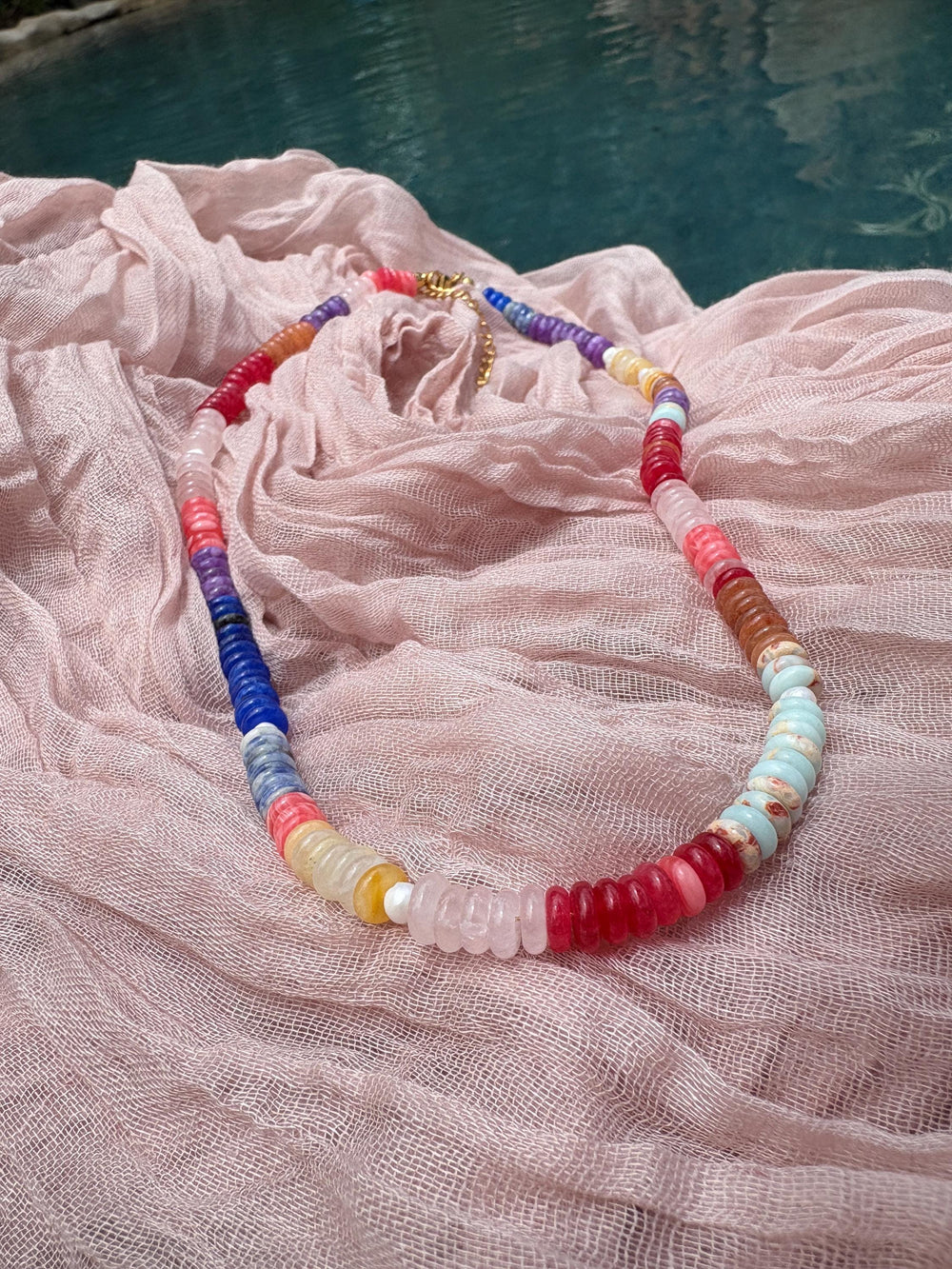 Rainbow Flat Agate Necklace - Sky’s Gem Box