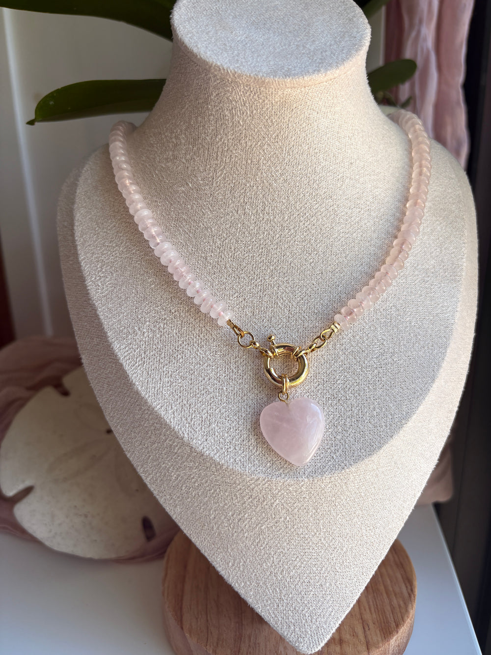 Pink Agate Necklace with Heart Pendant - Sky’s Gem Box