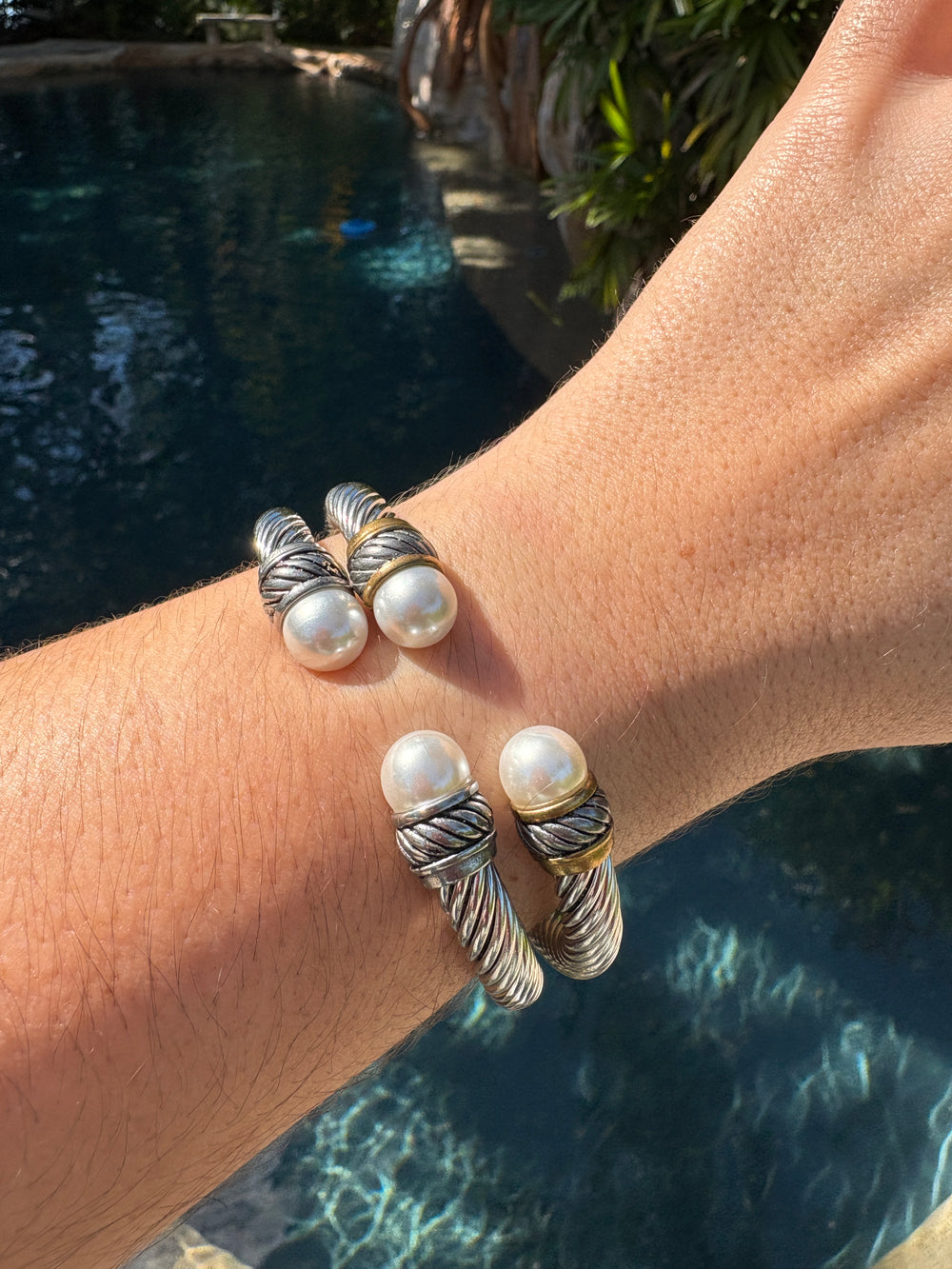 Chunky Cable Cuff with Pearl - Sky’s Gem Box