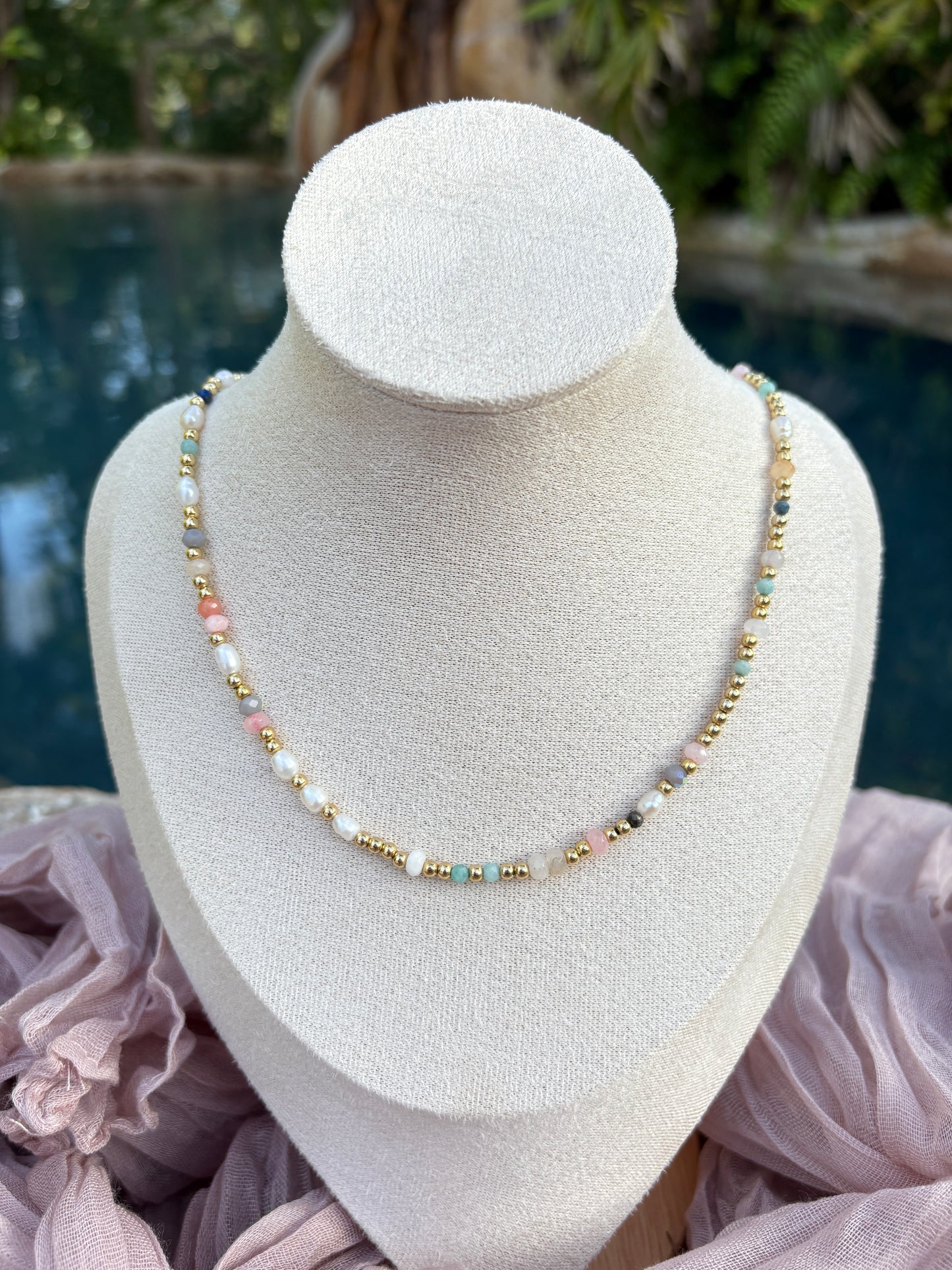 Colorful Agate and Pearl Necklace