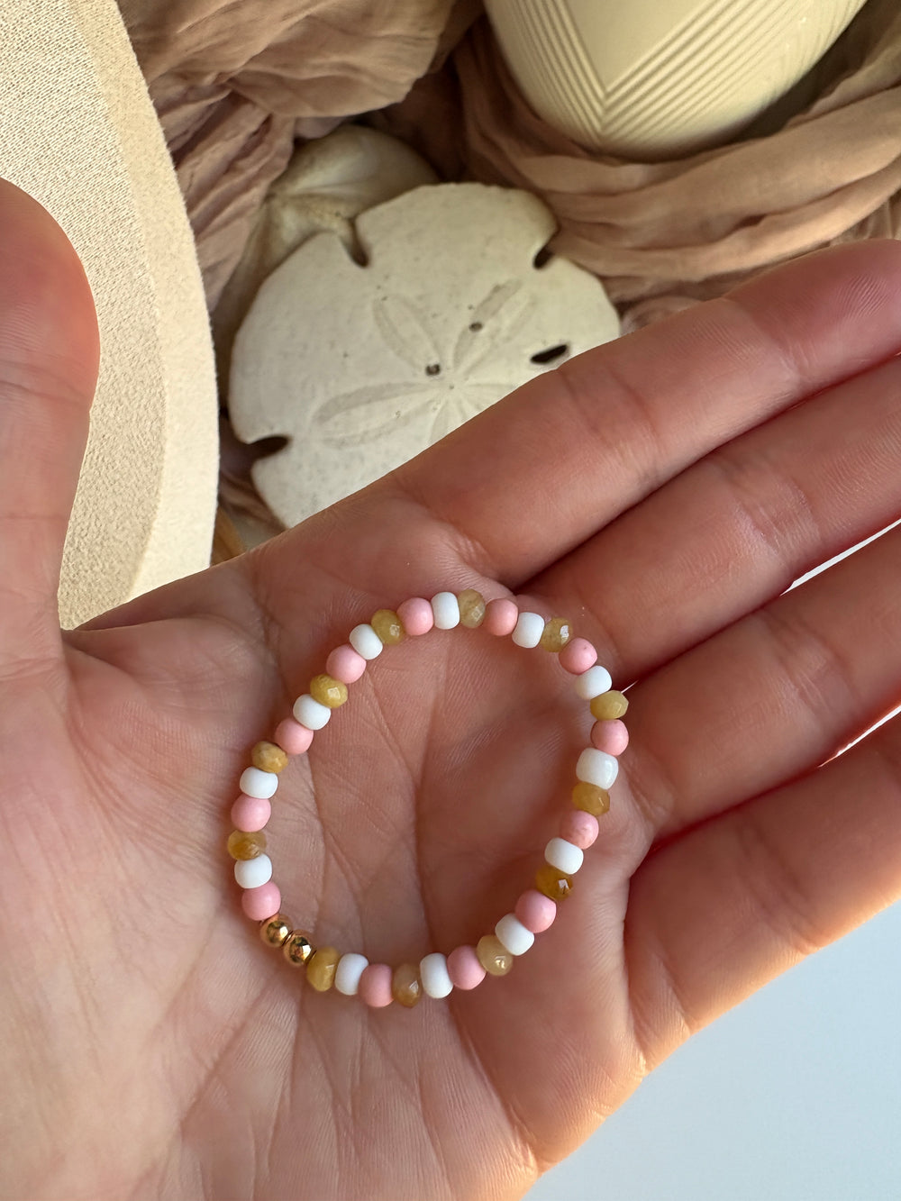Kids- Pink, Yellow & White Beaded Bracelet - Sky’s Gem Box