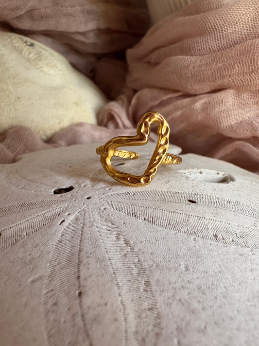 Adjustable Hammered Heart Ring