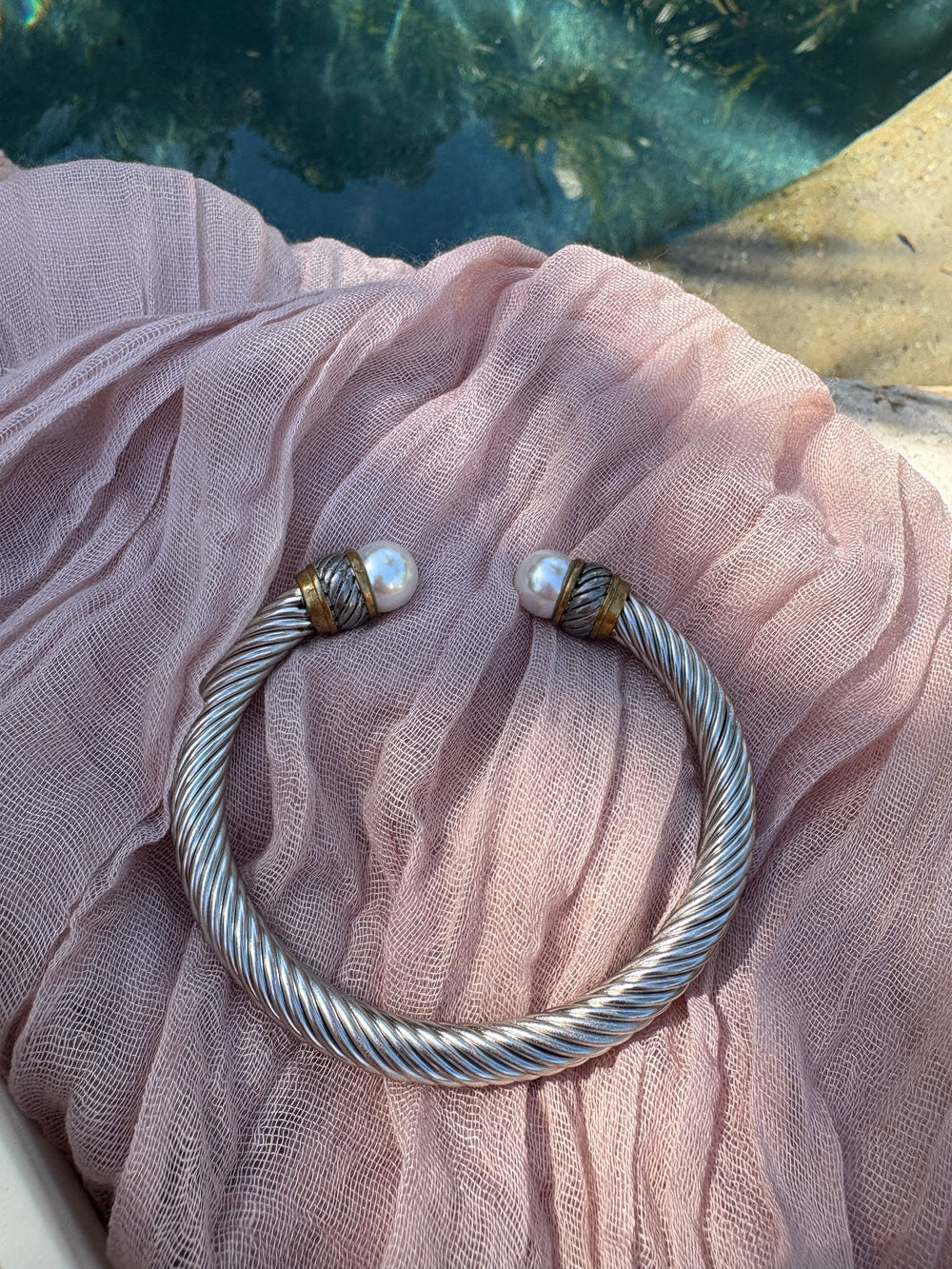 Chunky Cable Cuff with Pearl - Sky’s Gem Box