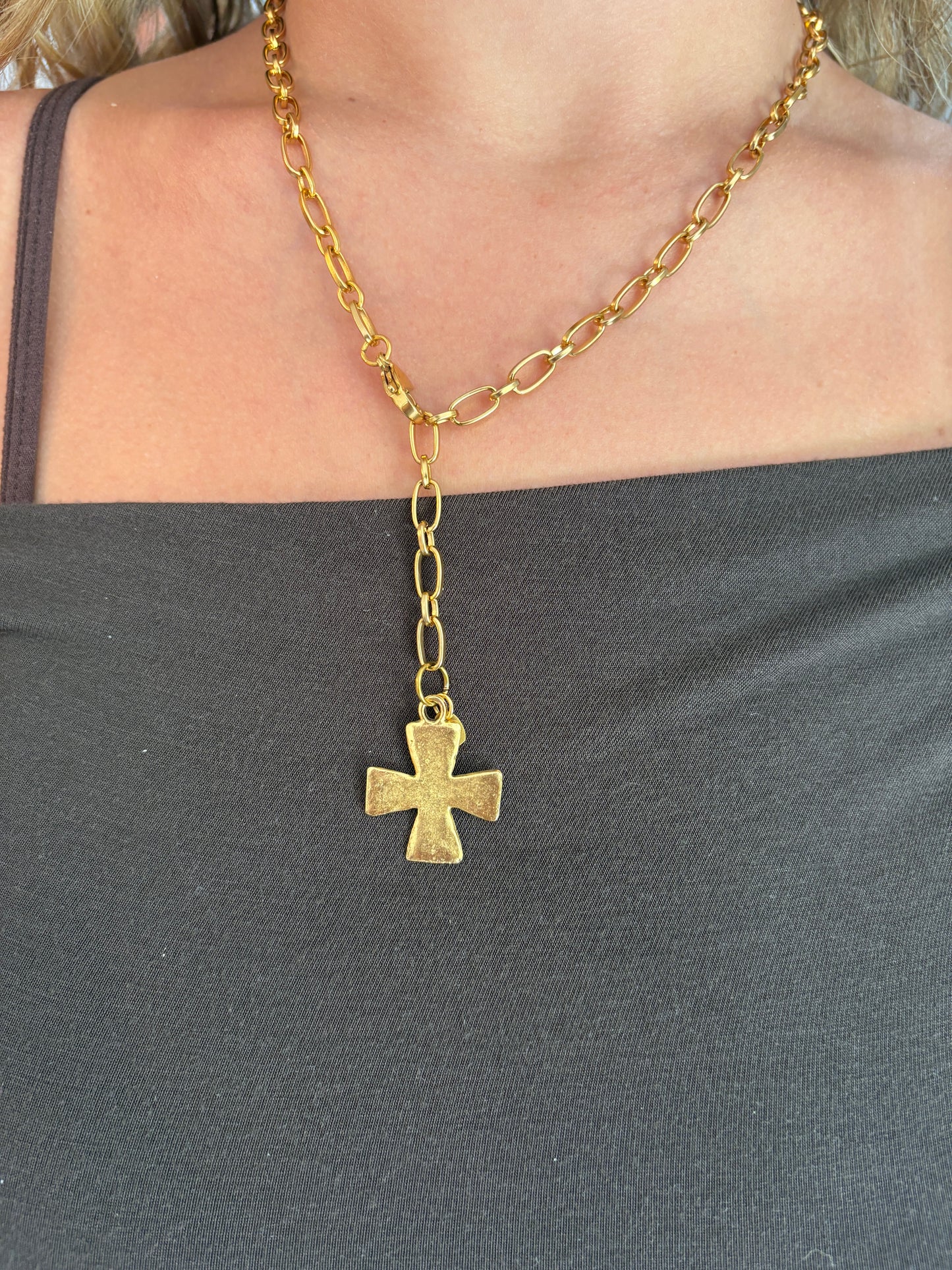 Chunky Hammered Cross Necklace