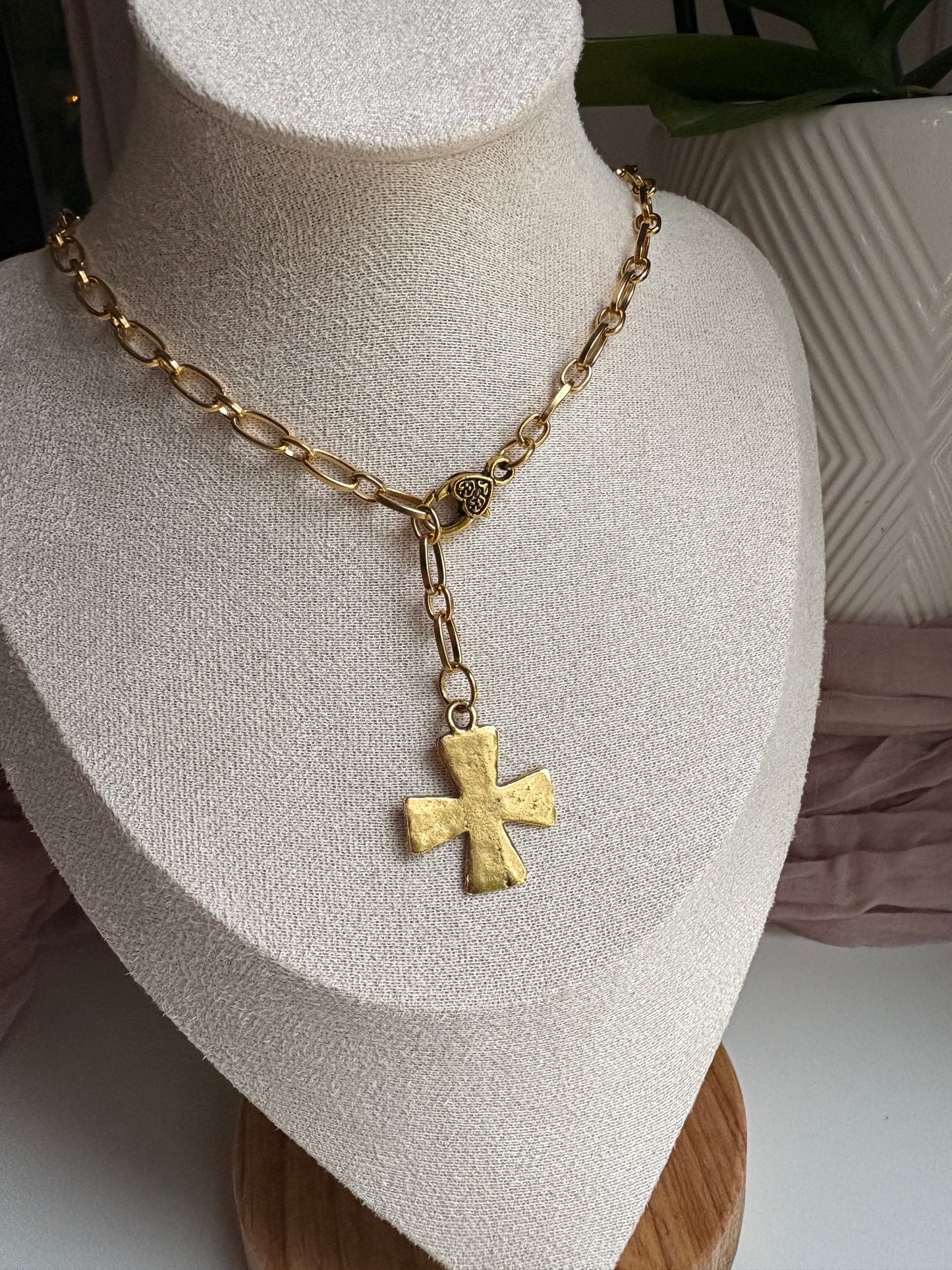 Chunky Hammered Cross Necklace