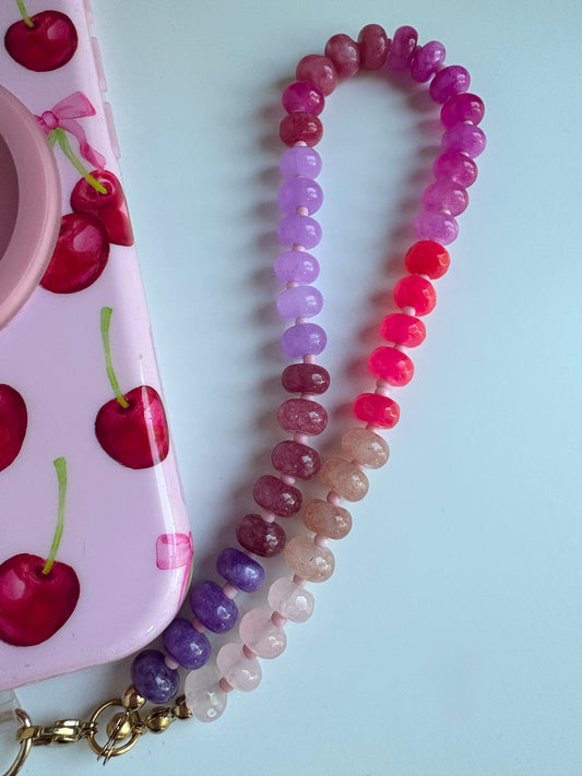 Pink and Purple Agate Beads Phone Strap