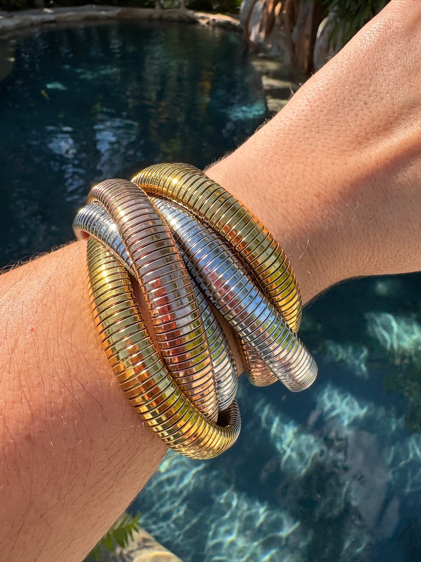 Tricolor Stainless Steel Stretch Bracelet Set