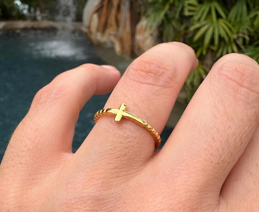 Beaded Cross stacking ring