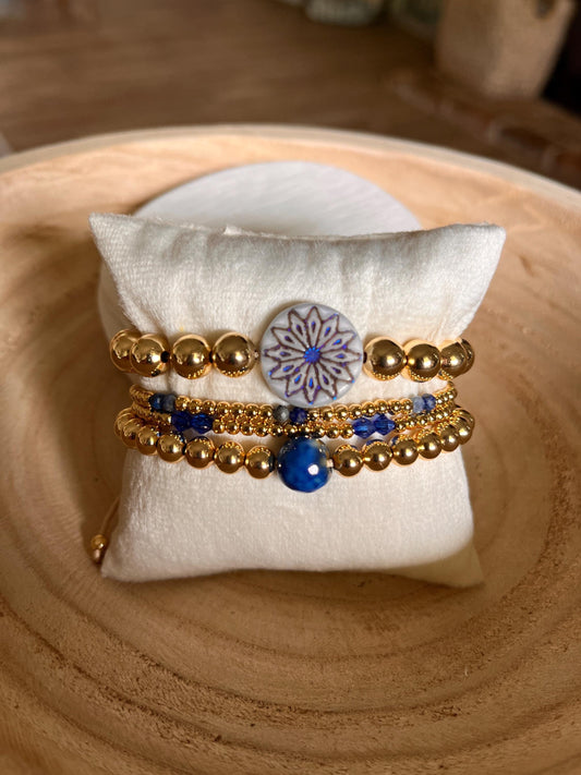 Blue Beaded Bracelet Stack