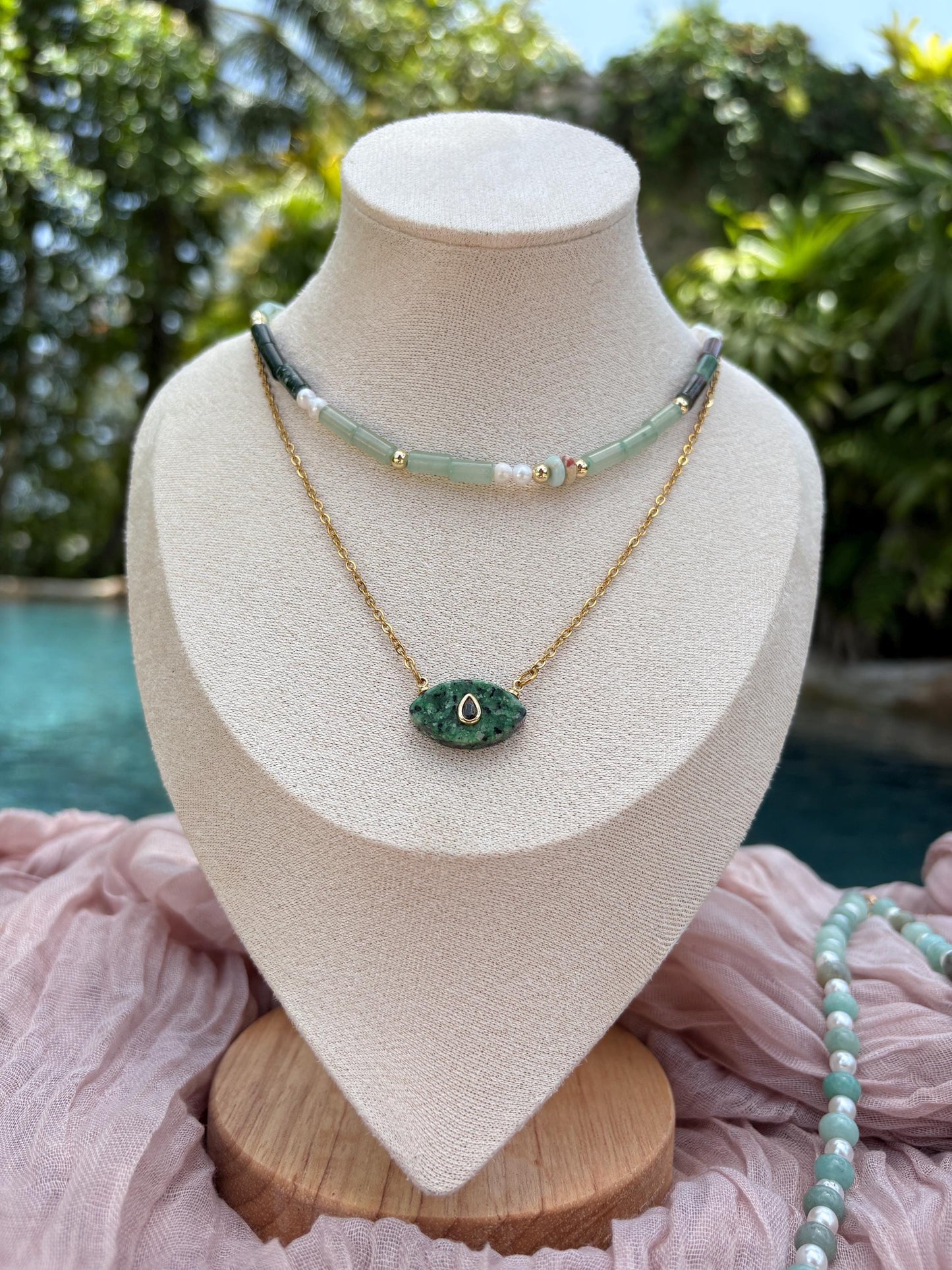 Gold Chain Necklace with Green Jasper Connector